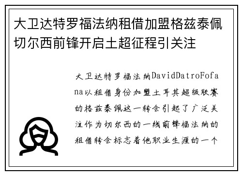 大卫达特罗福法纳租借加盟格兹泰佩切尔西前锋开启土超征程引关注